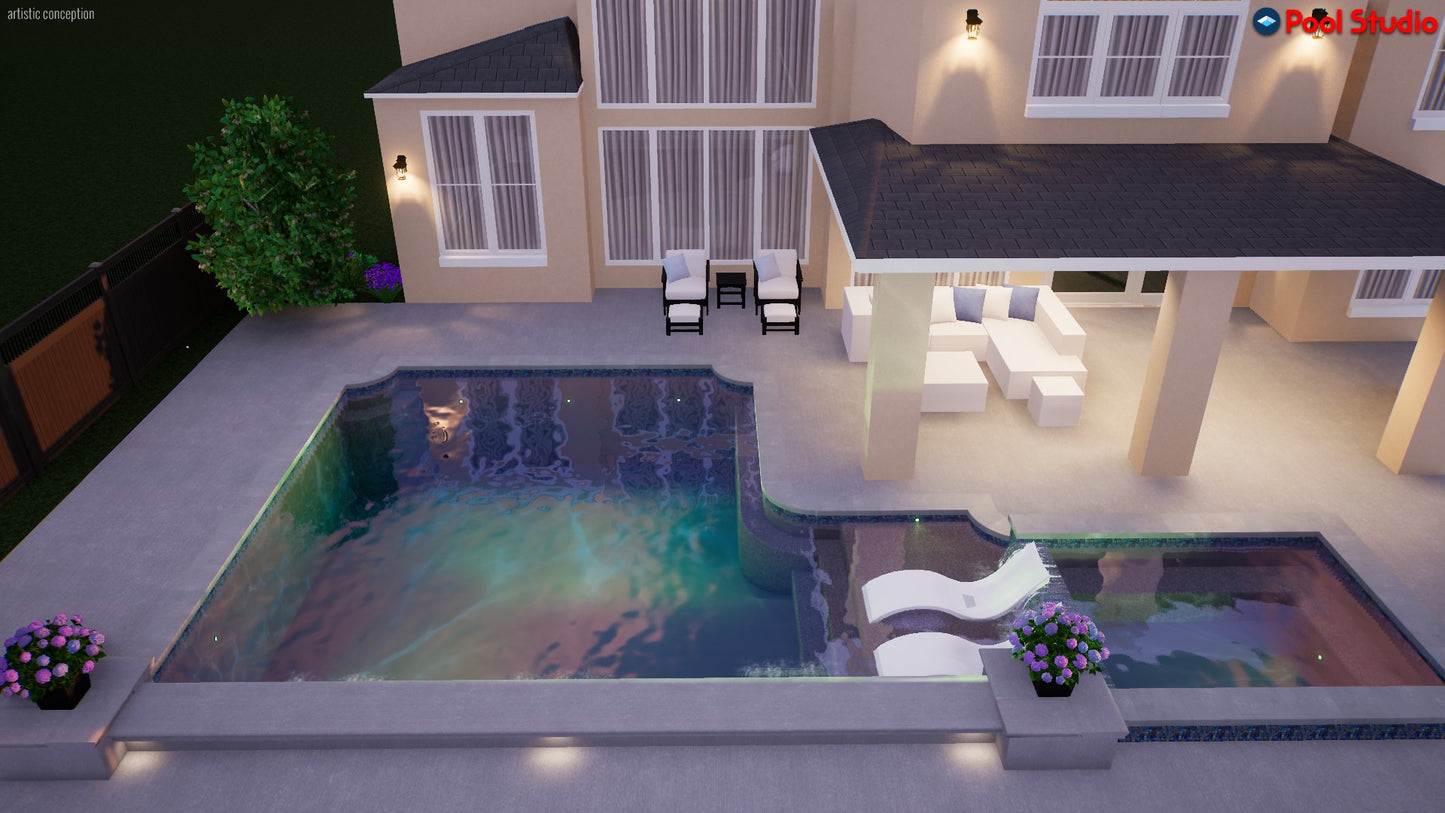 "Cruz" LUXURY CUSTOM 3D POOL DESIGN FOR POOL BUILDER CLIENT