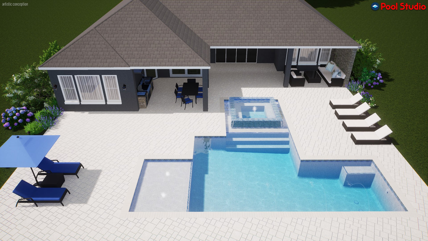 "Dorn" LUXURY CUSTOM 3D POOL DESIGN FOR POOL BUILDER CLIENT