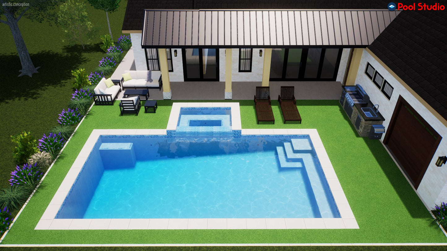 "Silverleaf" LUXURY CUSTOM 3D POOL DESIGN FOR POOL BUILDER CLIENT