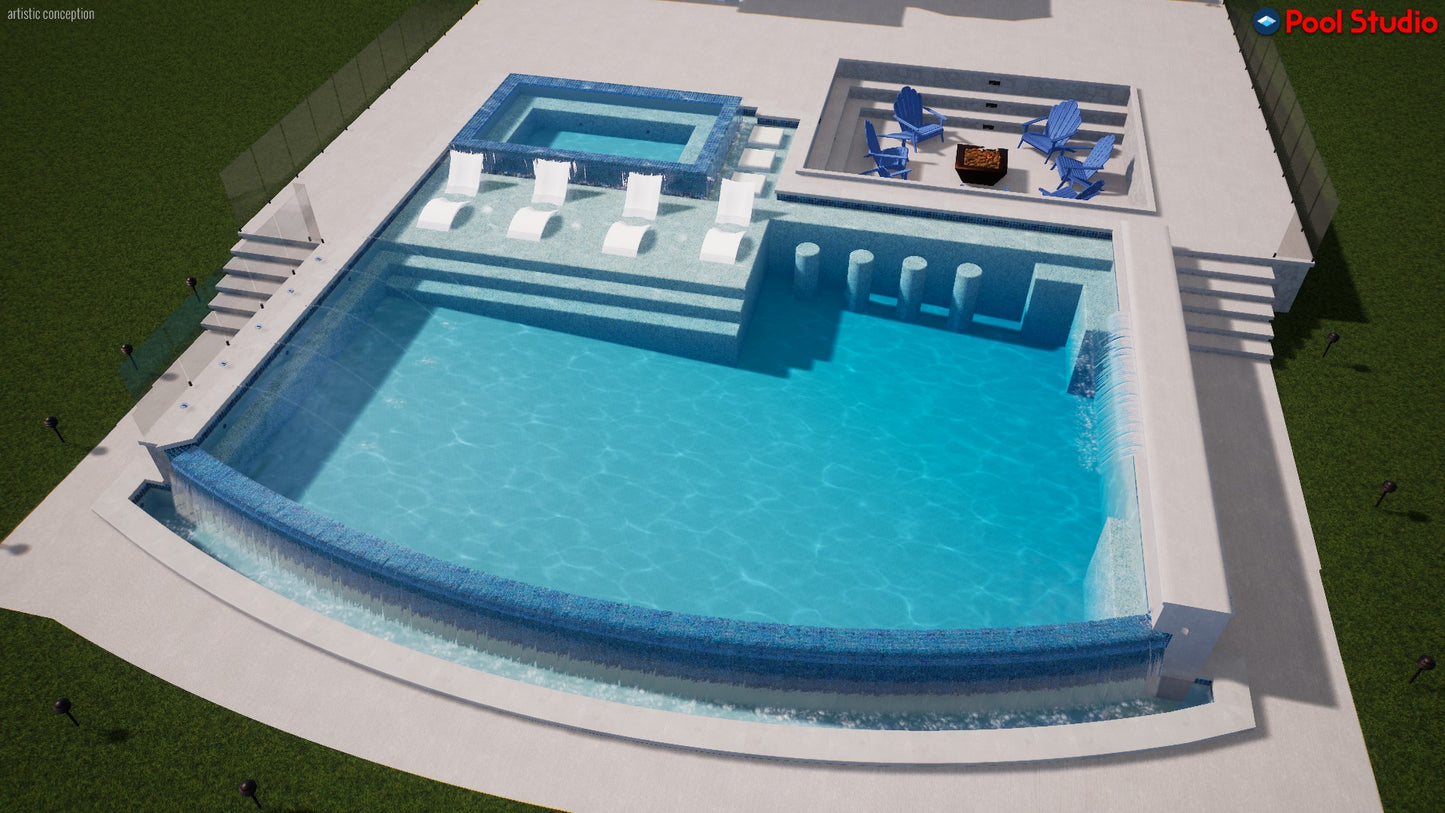 "Tiffany" LUXURY CUSTOM 3D POOL DESIGN FOR POOL BUILDER CLIENT