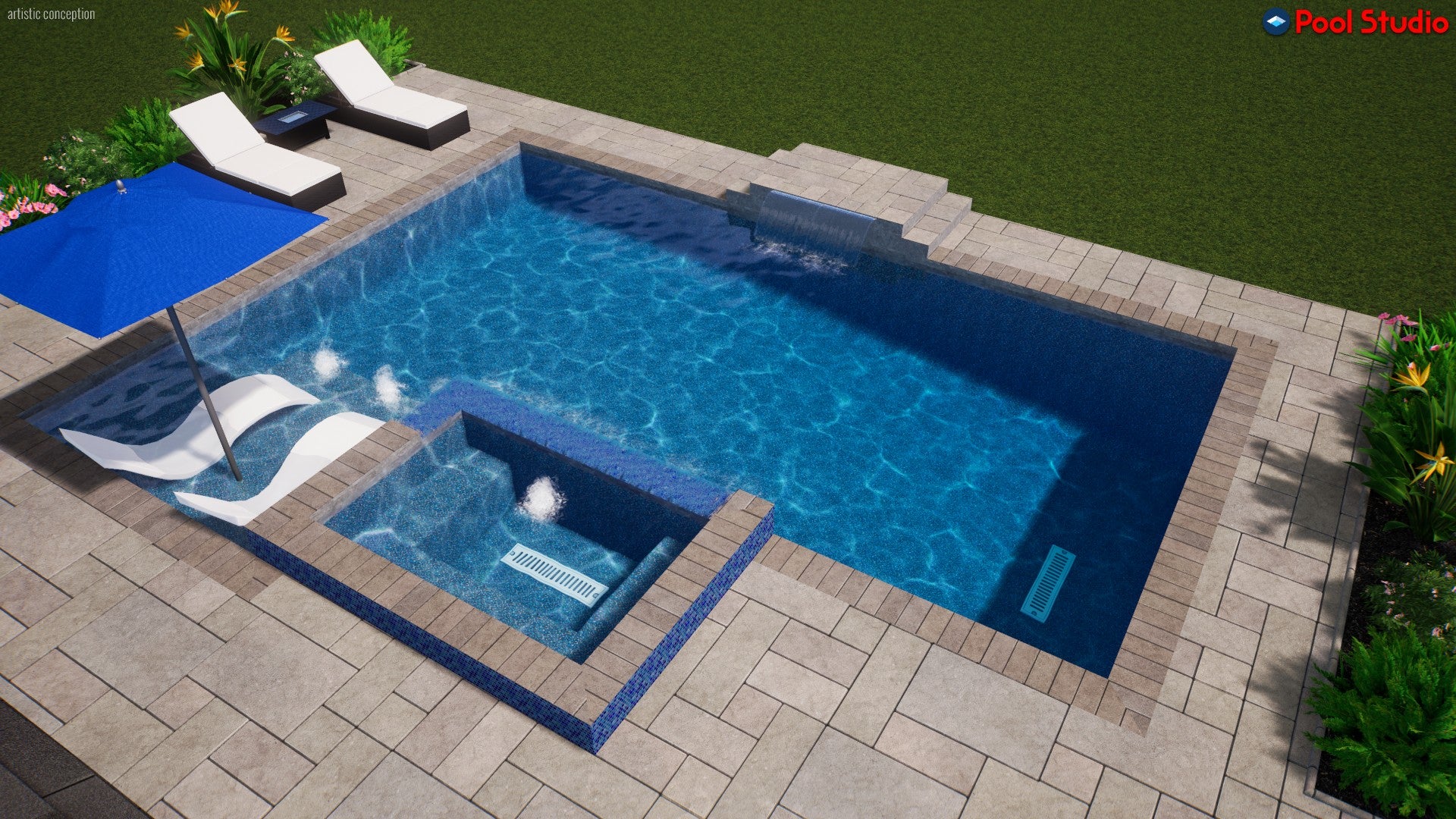 "Bong" LUXURY CUSTOM 3D POOL DESIGN FOR POOL BUILDER CLIENT – PoolDes