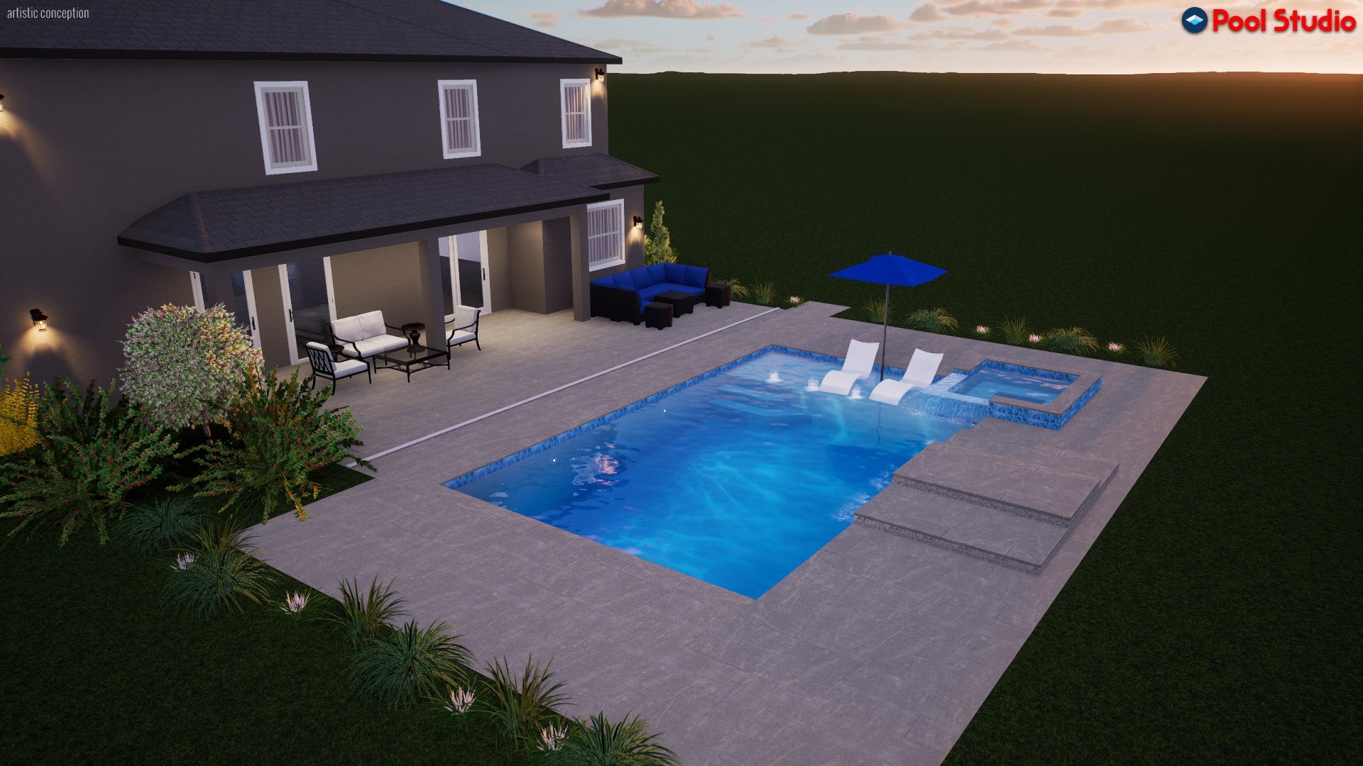 "Cacpal" LUXURY CUSTOM 3D POOL DESIGN FOR POOL BUILDER CLIENT – PoolDes