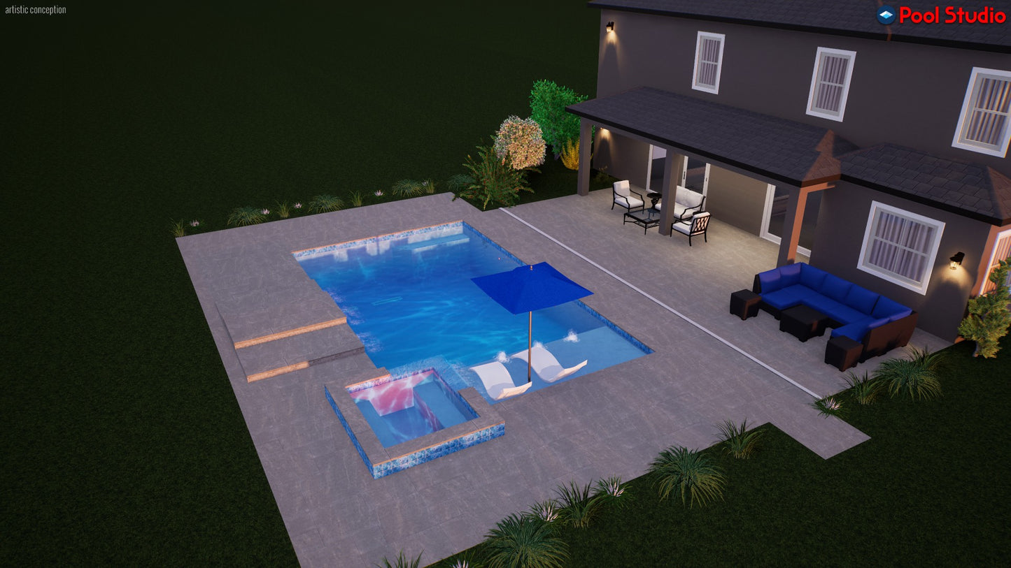 "Cacpal" LUXURY CUSTOM 3D POOL DESIGN FOR POOL BUILDER CLIENT